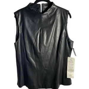 Nuevo con etiquetas Top Dana Buchman para mujer talla 16 negro sin mangas 100 % cuero Y2K años 90 gótico - Imagen 1 de 7