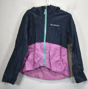 Columbia Girls Blue Pink Full Zip Ribbed Cuffs Flap Pocket Hooded Jacket XS 6-6X - Picture 1 of 6