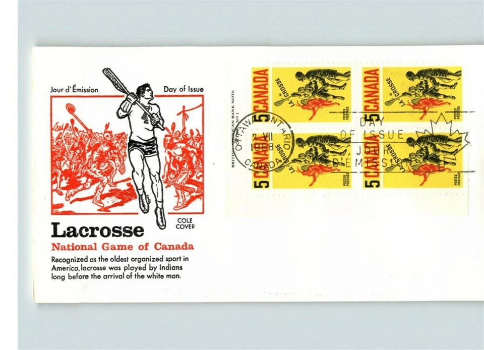 CANADA, Lacrosse, National Game of Canada, BL/4 First Day of Issue - Image 1 of 1