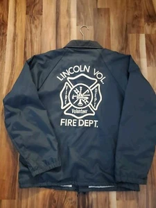 Vintage Men's Volunteer Fire Dept. Snap Windbreaker Work Jacket Large Navy - Picture 1 of 7