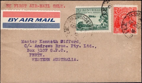 1929 Australia Melbourne To Perth First Flight Cover, Very Good Condition Cover