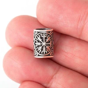 925 Sterling Silver Vegvisir Viking Compass Beard Hair Bead Dreadlocks - Picture 1 of 2