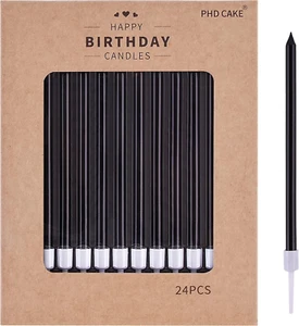 Black Long Thin Birthday Candles, Cake Candles, Birthday Parties, Wedding Decora - Picture 1 of 12