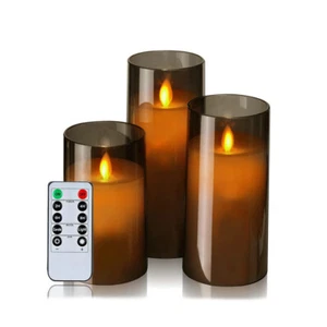 Set of 3 LED Flameless Pillar Candles Flickering Battery Operated Remote Control - Picture 1 of 16