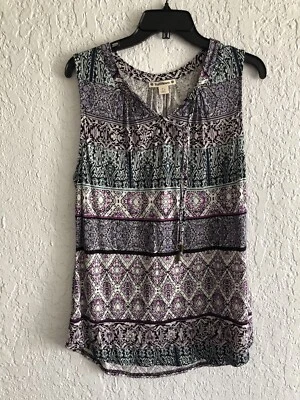Beach Lunch Lounge  Sleeveless Boho Shift Rayon Blouse Women’s Size PL - Image 1 of 4