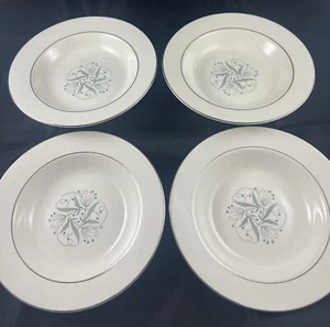 Set Of 4 Homer Laughlin USA Celeste Blue Buds 8 1/8” Soup Plates/Bowls - Picture 1 of 7
