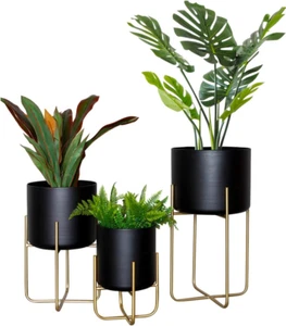 Large Floor Standing Planters with Metal Stand Pack of 3, Extra Large Plant Pot - Picture 1 of 7