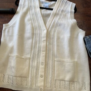 Vntge National Cardigan Knit Sweater Vest W Pockets Button Up Preppy Sz 2X Ivory - Picture 1 of 8