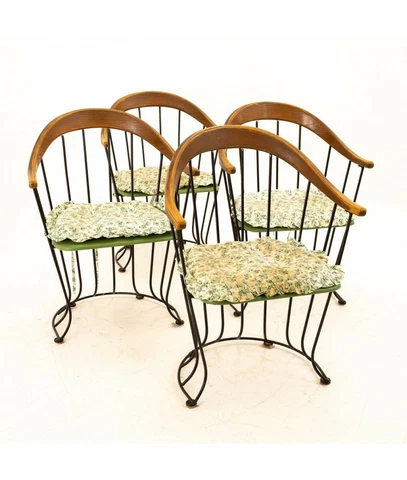 Richard McCarthy Set of 4 Selrite Style Mid Century Walnut & Iron Dining Chairs Cover