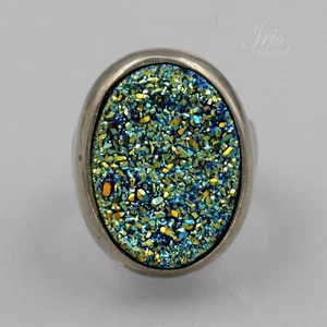 Titanium Aura Quartz Cluster 925 Sterling Silver Ring Adjustable Women Gift 0066 - Picture 1 of 8
