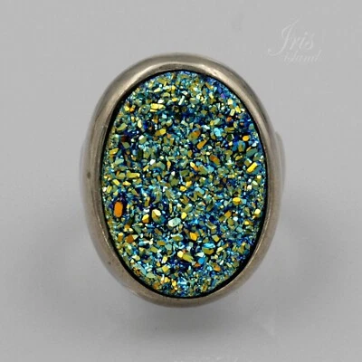 Titanium Aura Quartz Cluster 925 Sterling Silver Ring Adjustable Women Gift 0066 - Image 1 of 4