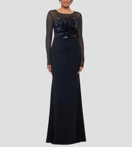 Betsy & Adam Sequined Rosette Illusion Gown MSRP $309 - Picture 1 of 6