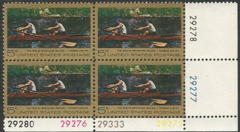 Plate Block of 4 stamps. Scott #1335 - 5 cent - Thomas Eakins - 1967 - Mint - Image 1 of 1