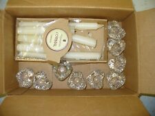 Lot of 9 Glass Heart Shaped Taper Candle Holders & 9 Candles (8 Burned) USED