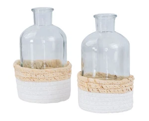 2er Set Vase Transparent Glas Natur Weiß Dekovase Blumenvase Boho Deko Glasvase - Bild 1 von 5