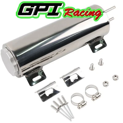 3" x10" Polished Stainless Steel Radiator Coolant Overflow Catch Puke Tank 32OZ - Image 1 of 4