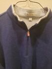 Peter Millar Men's Pullover Sweater Sweatshirt Blue 1/4 Zip Golf Large Arm Logo