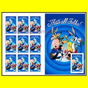 3535 Porky Pig pane with imperf stamp on souvenir sheet Mint MNH - Picture 1 of 1