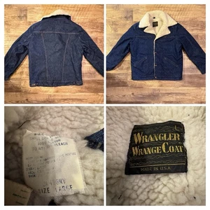 Vintage 70’s Wrangler Wrange Coat Sherpa Lined Denim Jacket Large Made In USA - Picture 1 of 4