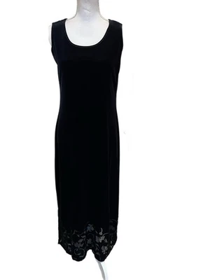 Studio Ease Velvet  Maxi Dress Black Sleeveless With Decorative Bottom Size 10 - Image 1 of 4