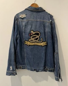 Men’s Thrills Wanderer Distressed Denim Jacket Size XL ‘Don’t Tread On Me’ Patch - Picture 1 of 15