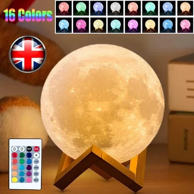 16 Colors LED USB Star Galaxy Moon Lamp w/ Stand Remote 3D Bedroom Night Light