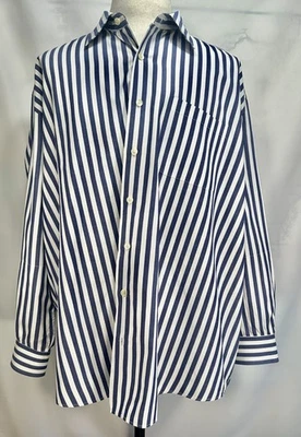 Mine Striped 100% Cotton Large Button Down Shirt Blue 3XB - Image 1 of 4