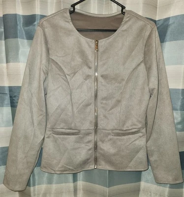 Chaqueta Blazer S Gris Púrpura Tacto Terciopelo, Plateada, Cremalleras, Marca Clarm Qi Sang Foto 1 de 4