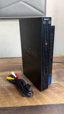 Sony PlayStation 2 Console - Black (SCPH-39001) + Power & A/V Cables - Image 1 of 4