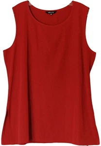 Misook OX Deep Red LONG A-LINE SCOOP NECK TANK Tunic Length w Slits NEW Sz OX - Picture 1 of 4