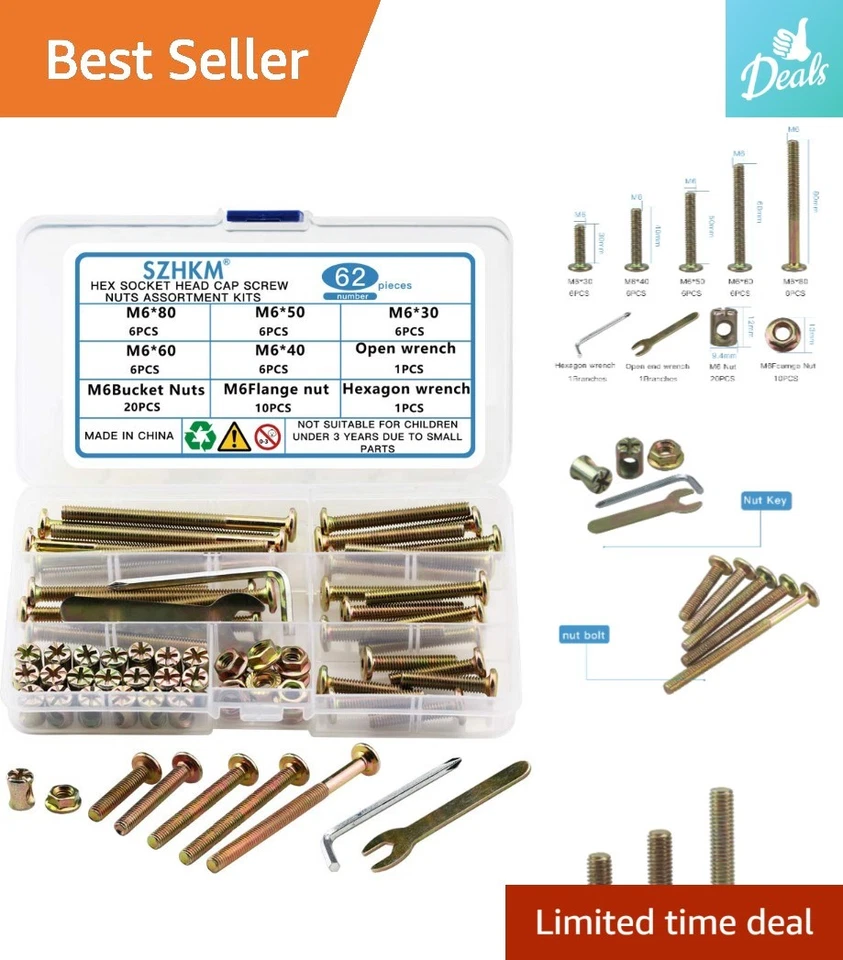 Kit de herrajes de repuesto M6 todo en uno 62 piezas - perfecto para cunas y muebles Foto 1 de 4