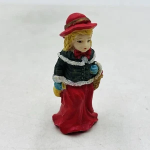 Christmas Village Woman Figure w/ Basket & Red Hat - Winter Coat Miniature - Picture 1 of 10