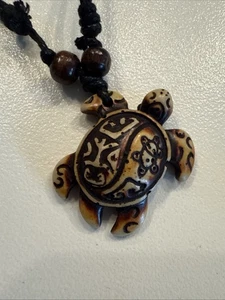 Sea Turtle Adjustable Necklace with Leather Band Brown Tribal Pendant Style #8 - Picture 1 of 5