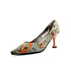 Printing Women's Pumps Shoes Flower Pointy Toe Dress Glass Heel Formal Fashion