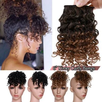 S-NOILITE Afro Kinky Curly Bangs Clip in Fringe Bangs Hairpiece as Human Hair Extensions