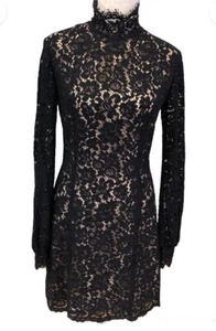 🌿 Keepsake the Label Black Lace Mini Dress Size M (10) Long Sleeves High Neck - Picture 1 of 11