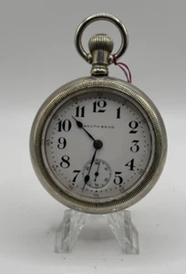 South Bend 15 Jewel Size 18 Silverode Open Face Pocket Watch runs - Picture 1 of 11