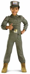 Soldier Army Green Military Muscle Jumpsuit Fancy Dress Halloween Child Costume - Picture 1 of 6
