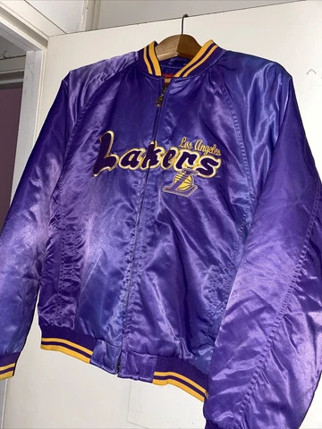 Vtg Los Angeles Lakers Satin Jacket Youth XL Reebok Y2k 2000s NBA script Logo Cover