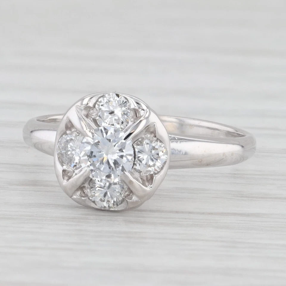 Vintage 0.85ctw Round Diamond Cluster Engagement Ring 14k White Gold Size 8.25 - Image 1 of 4