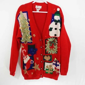 Casual Corner Womens Red Christmas Sweater With Jingle Bells Size S - Picture 1 of 9