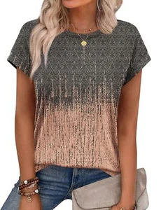 Women's Crew Neck Short Sleeve Tunic Tops - Trendy Printed Blouses - Picture 1 of 4