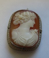 Antique 10KT Solid White Gold Filigree Cameo Pin/Pendant/Brooch 