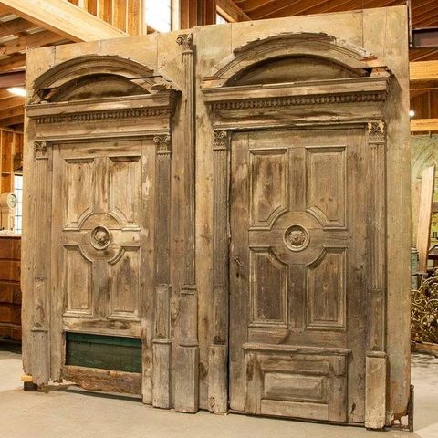 Pair of Massive Antique Salvaged Architectural Doors With Arches , Over 9' Wide Cover
