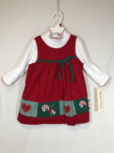Raro set vestiti in velluto a coste per bambina 24 mesi Too Christmas cuori e bastoncini di caramelle - Foto 1 di 9
