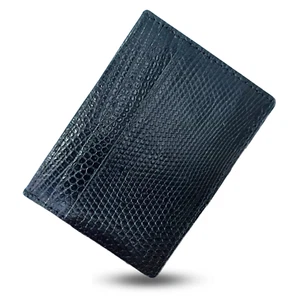Mini billetera delgada de cuero de lagarto negro con tarjetero de crédito hecha a mano unisex regalo - Imagen 1 de 6