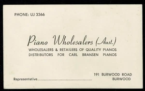 Tarjeta de visita vintage - mayoristas de piano (Aust). Burwood N.S.W. - Imagen 1 de 2