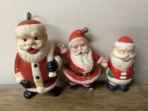 Vintage Lot Of 3 Santas Blow Mold, Rubber Plastic - Picture 1 of 3