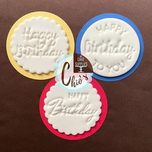 Happy Birthday Fondant Embosser Stamps, 2.5 in diameter - Picture 1 of 7