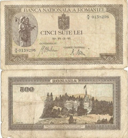 LOT OF 3: Romania 500 lei 1940-.1943 Issue. Peasant Woman & Peles Castle P51a Cover